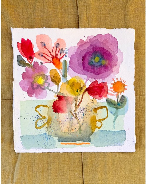 Vilde blomster i okker  - original akvarel