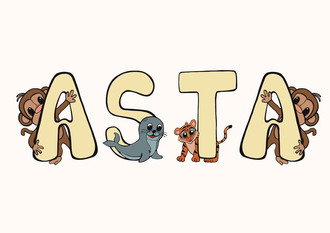 Plakat med Navn: ABC DYR NAVNE-PLAKAT (Gul Skrift, beige baggrund) (4)