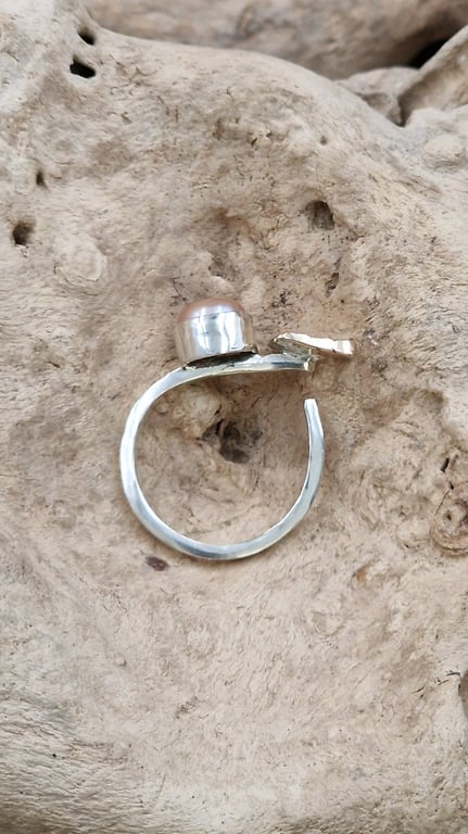 Rosa unika sølv / guld hjerte ring. billede 2