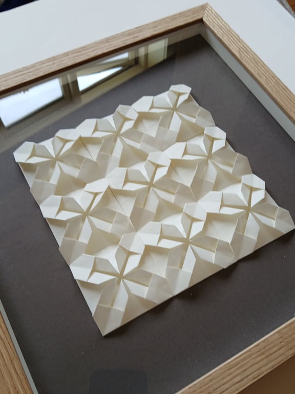 30x30cm Foldet papirværk, naturhvid, indrammet  (3)