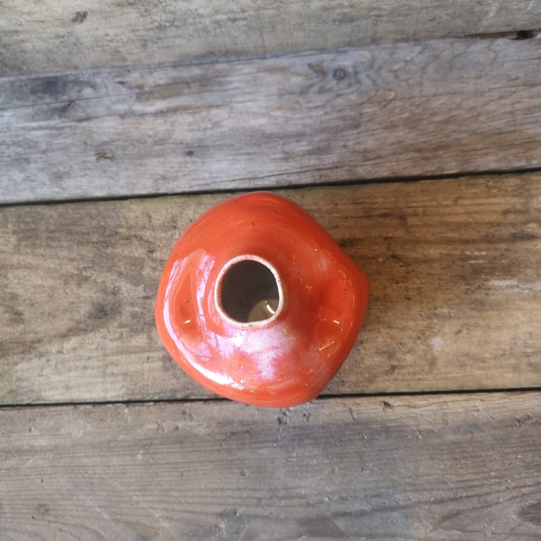 Vase i orange - rød glasur  billede 2