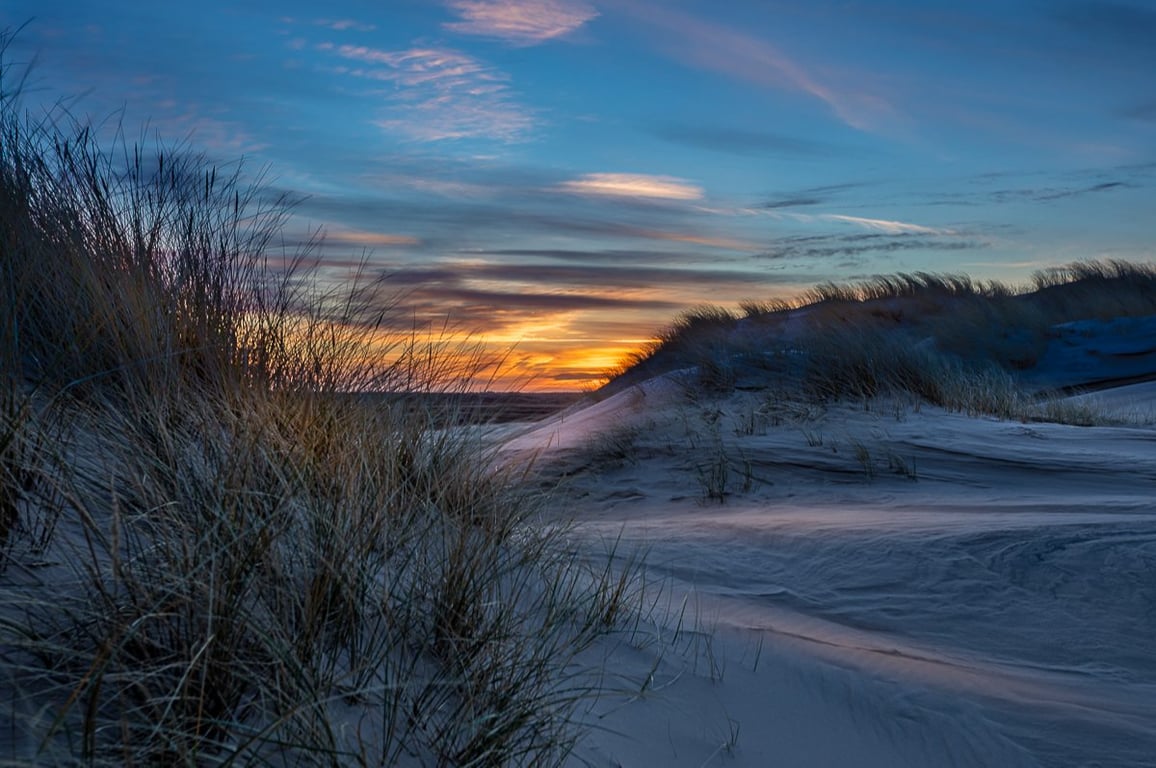  Udsigt over Råbjerg mile i Skagen lige efter solnedgang