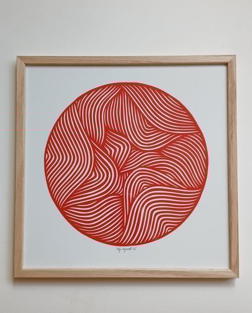 30x30cm papercut, valmuerød, indrammet 