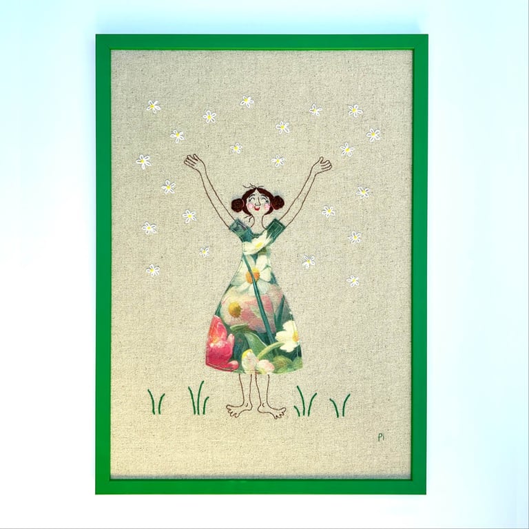 Blomsterpige – hør – broderi A3