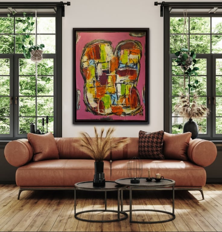 #1170 Maleri 80X100cm M/sort ramme billede 4