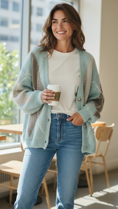 Annebell knit, cardigan, Mint grafic. Onesize 36-46. (2)