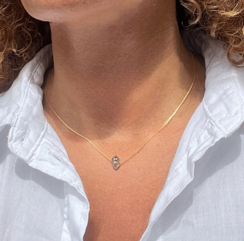 Halskæde med en rå Herkimer diamant  billede 6