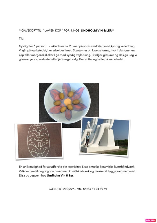 Gavekort til " Lav en kop " for 1 person