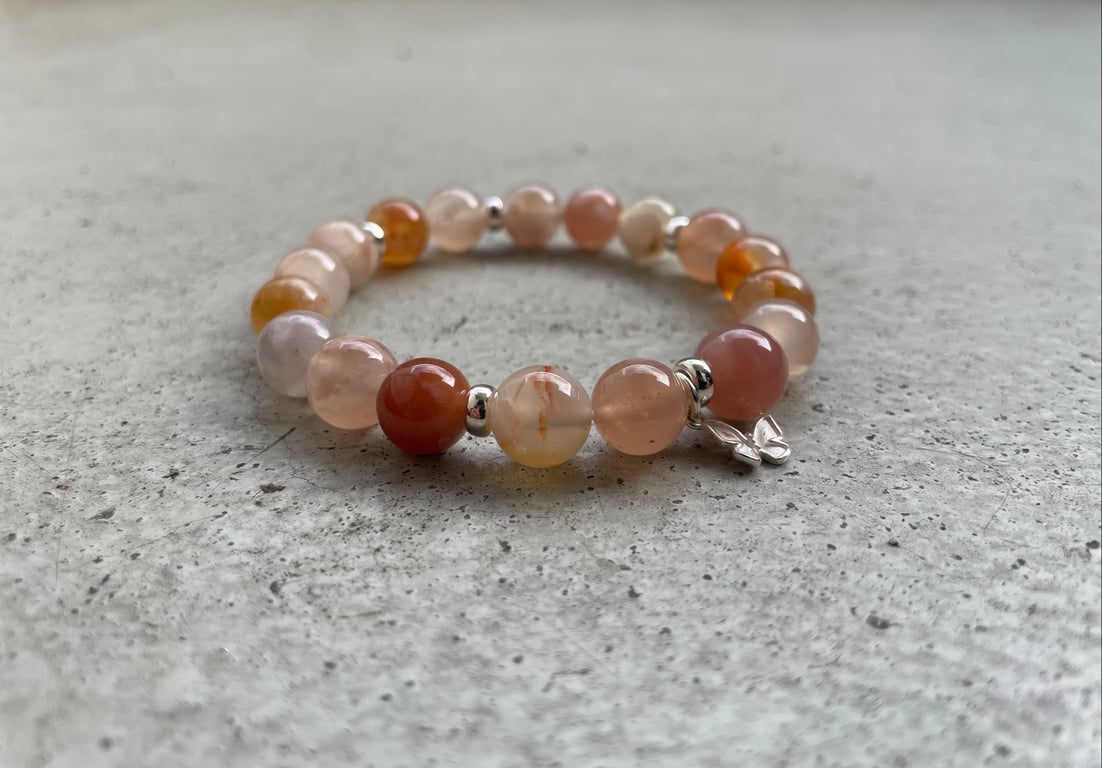 Blomster Agat Royal med sommerfugl i Sterling sølv 