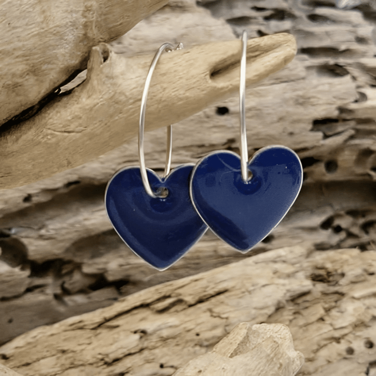 Emalje hjerter - store mørkeblå.
