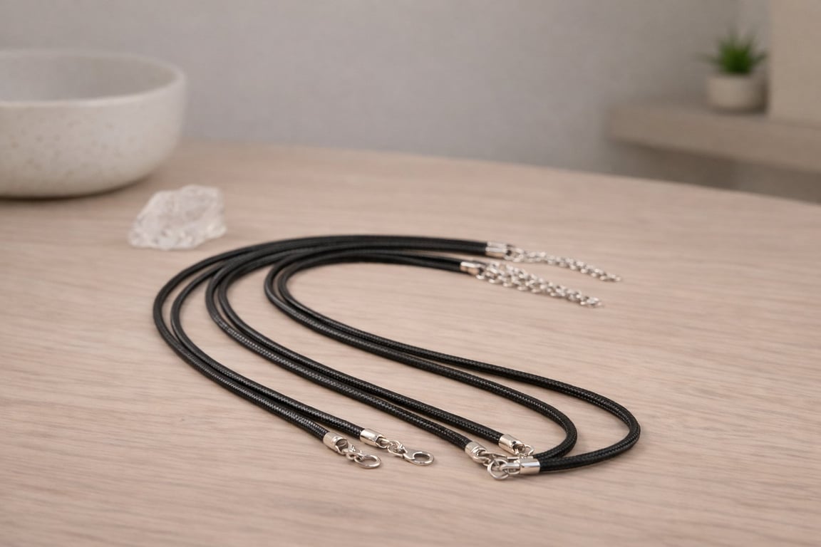 Sort vokset nylonhalskæde med forlænger (2)