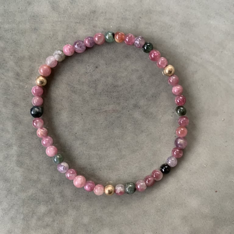 Multifarvet turmalin armbånd 4mm
