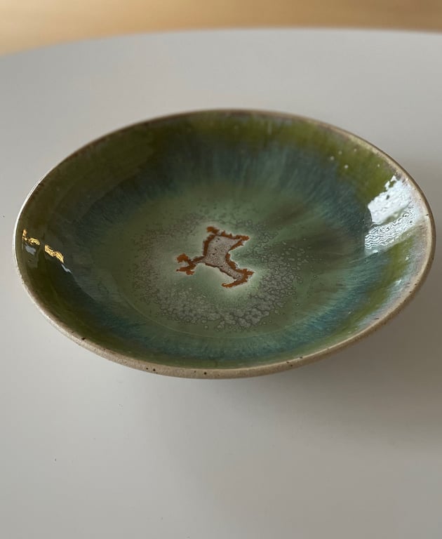 Fad, lys grøn/cremehvid/gul - ø 27 cm billede 2