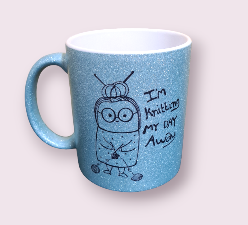 Krus: im knitting my day away lys Blå glimmer billede 2