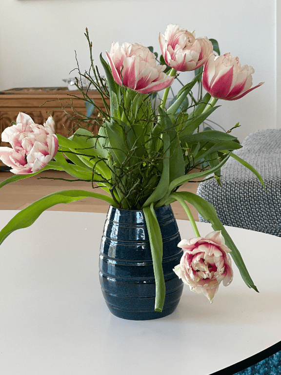 Vase med riller, havblå