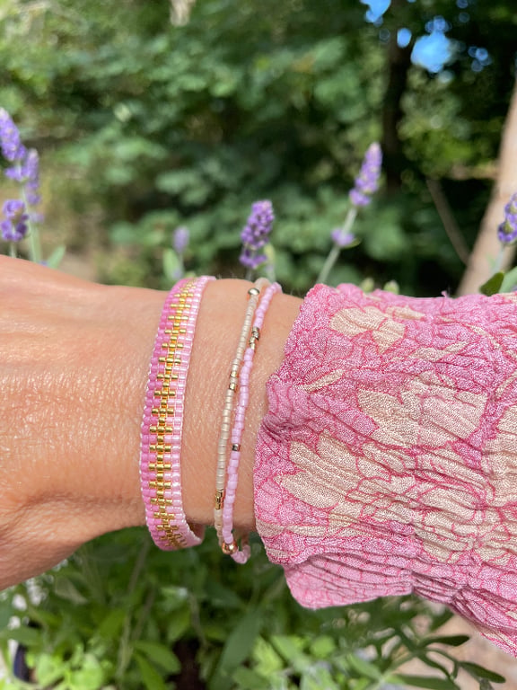 VÆVET JAPANSK ARMBÅND ROSA/GULD