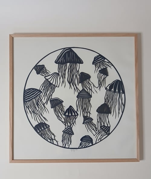 50x50cm "Hav af gopler" papercut, indrammet 