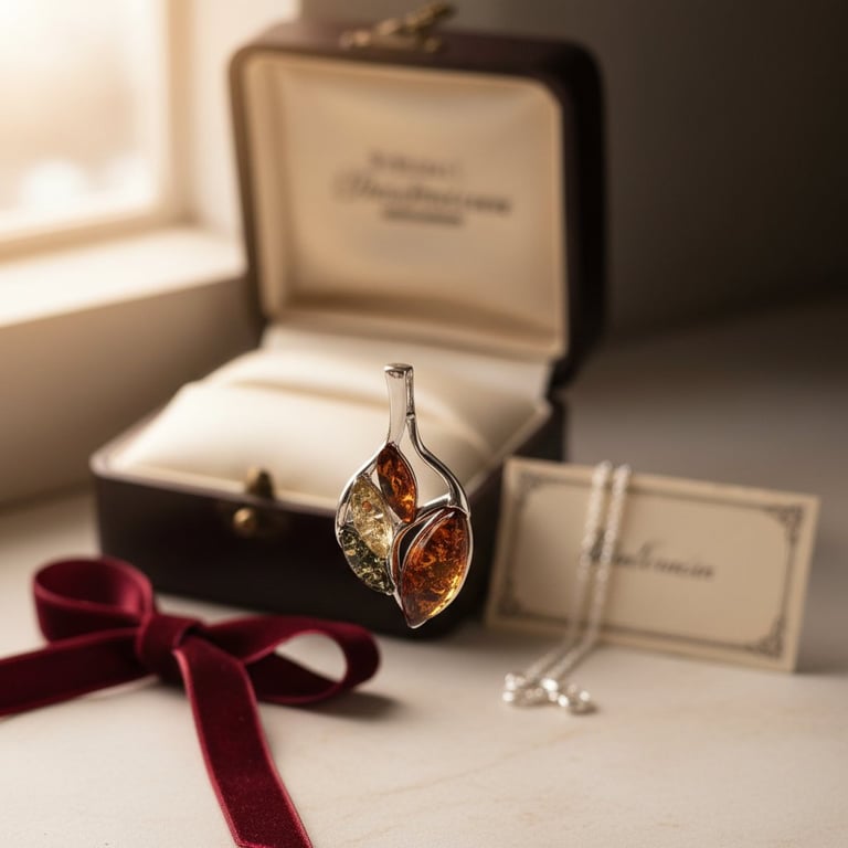 Nature Amber bladformet pendant flere farvet amber og sølv.(Der følger ikke kæde med) billede 3