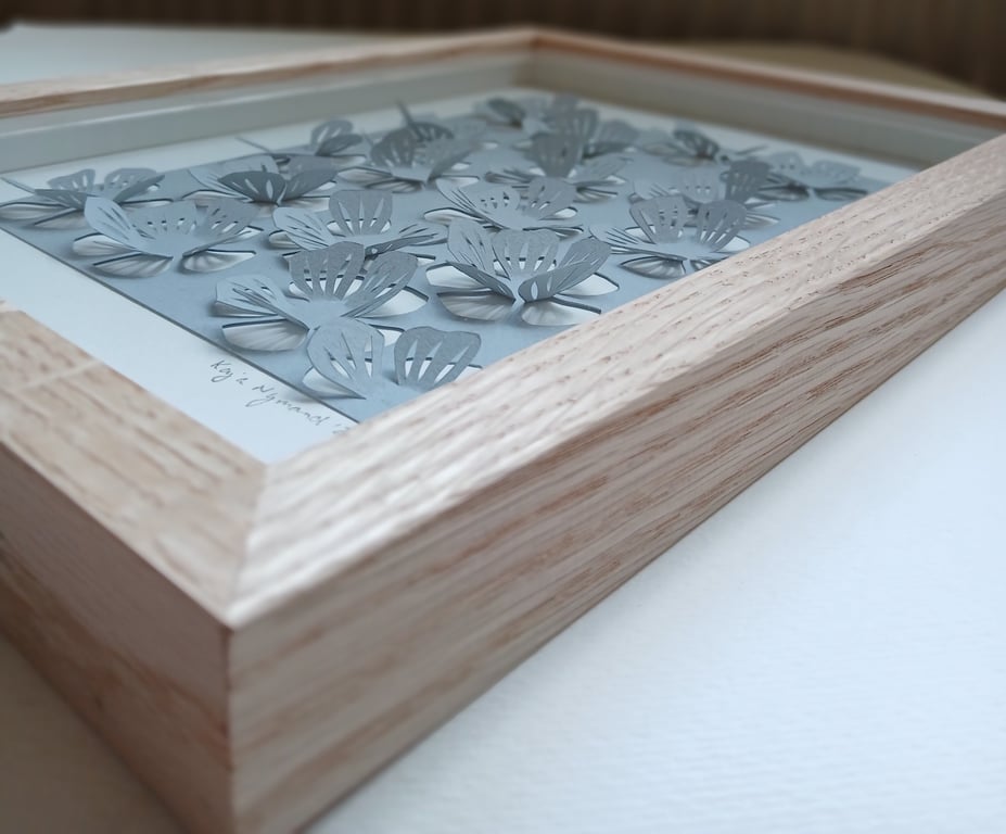 A4, 3D papercut, dueblå, indrammet (3)