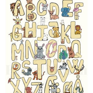 Plakat: ABC Dyr Gul/Beige – produktbillede