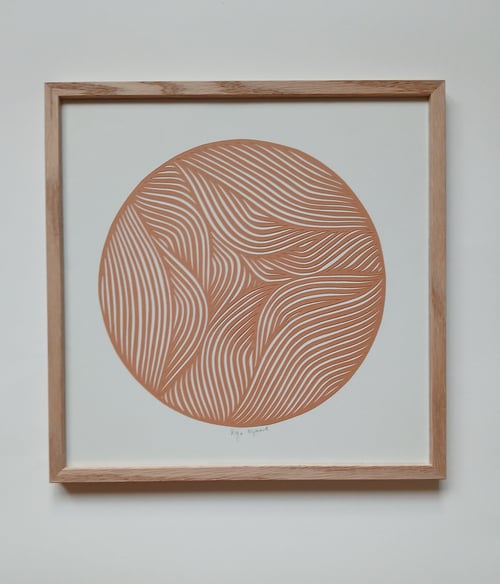 30x30cm papercut, abrikos, indrammet