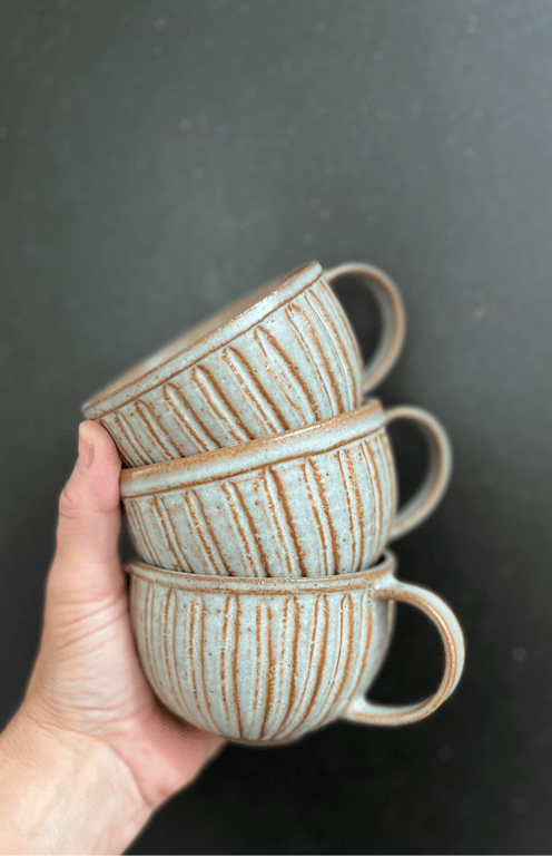 Rillet tekop med hank (L) - grå