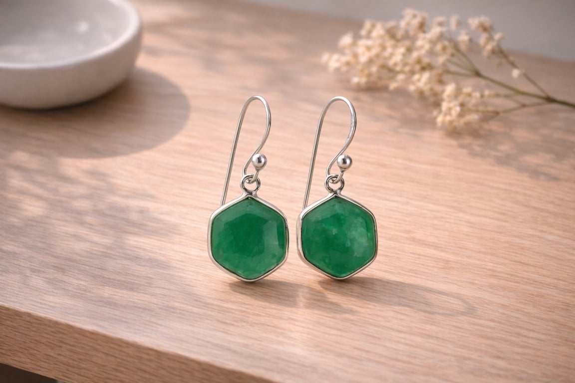 Facet øreringe – Grøn Jade