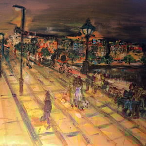 Dronning Louises bro, nørrebros bro, night time og neonlys, akryl, 30x40  – produktbillede