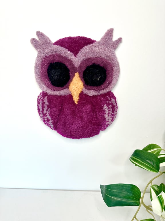 Tuftet ugle som vægophæng i 100% uld – Håndlavet til børneværelset  billede 5