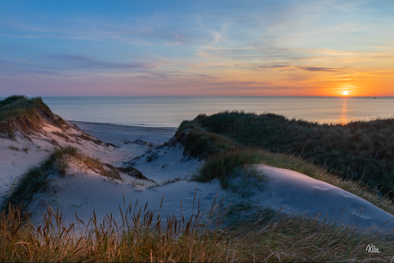 Klitter i Gammel Skagen lige før solnedgang en smuk sommeraften