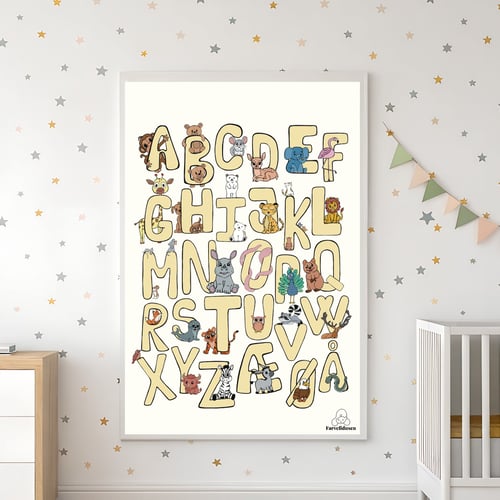 Plakat: ABC Dyr Gul/Beige (2)