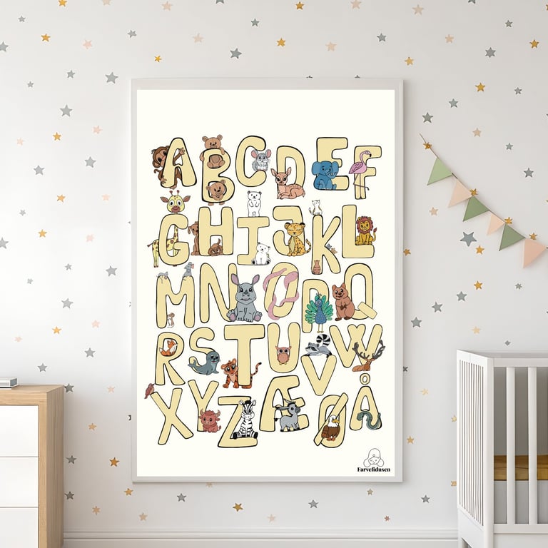 Plakat: ABC Dyr Gul/Beige billede 2