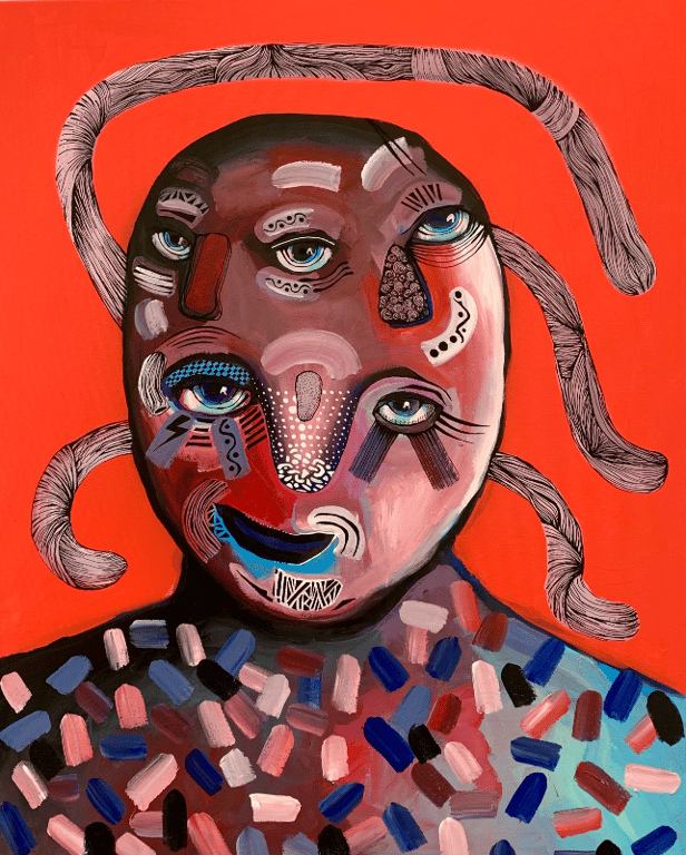 Multimenneske på rød baggrund 