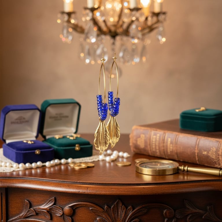 Creoler med blå perler og gyldne blade billede 2