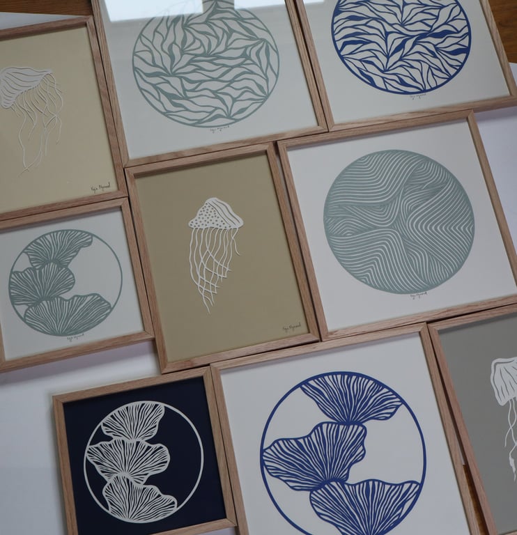 30x30cm papercut, blågrå, indrammet (3)