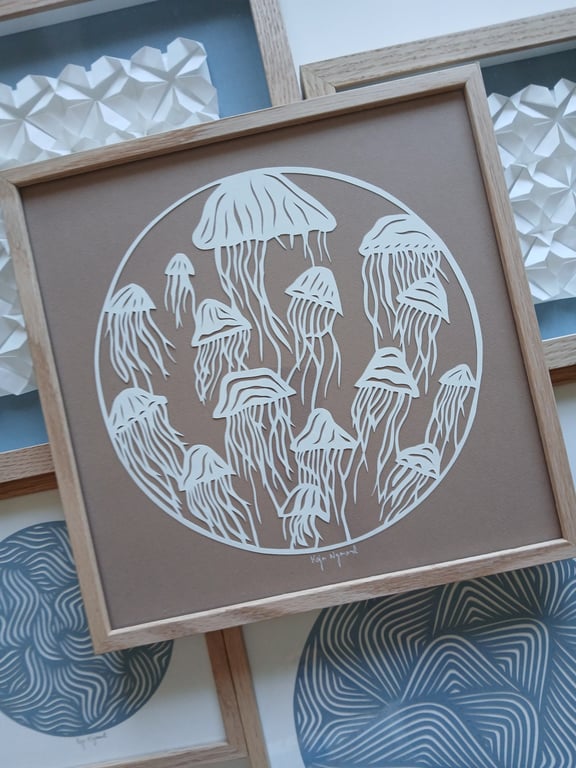 30x30cm papercut, nougat, indrammet  (2)