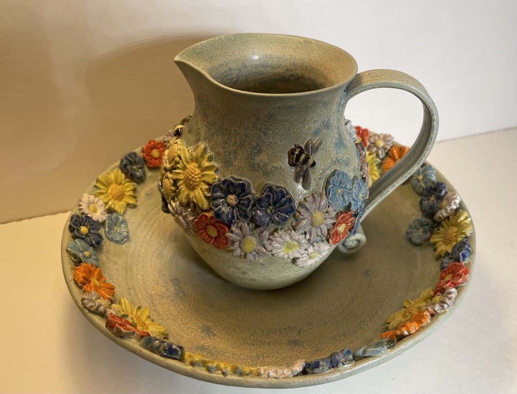 Keramik Kande - med blomster. billede 3