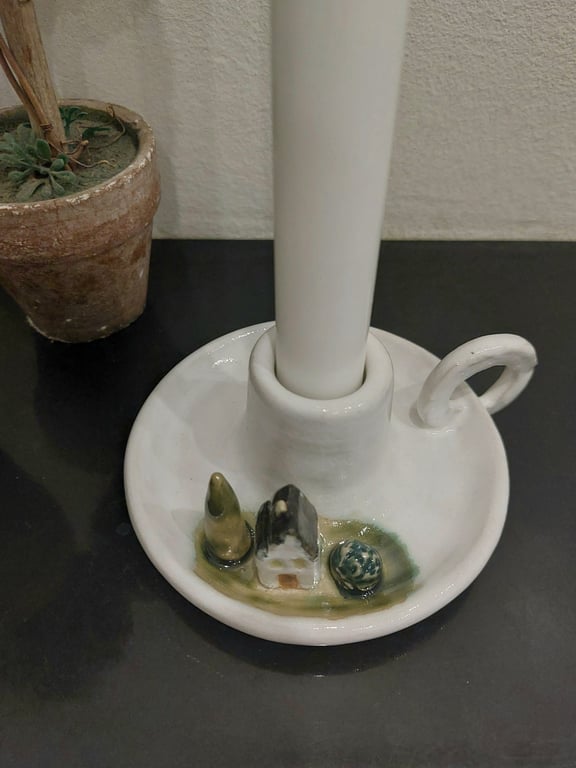 Kammerlysestage med små huse og træ   billede 2