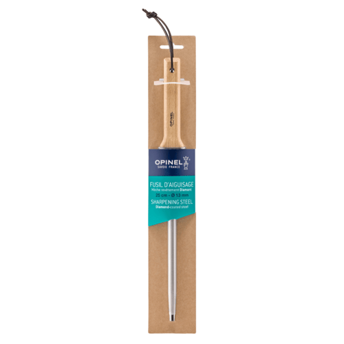 Opinel slienål med træhåndtag og diamantbelagt stål, 25 cm, i emballage med blå og grøn etiket. (1)