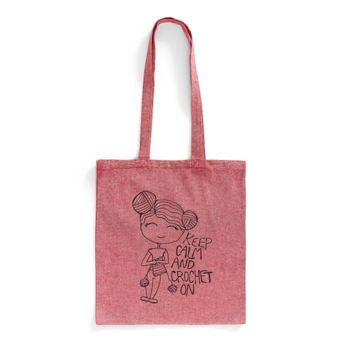 Mulepose: keep calm and crochet on Mørkerød 