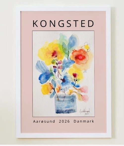 Den blå stribede vase - print af ægte akvarelmaleri (4)