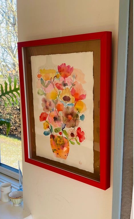 Orange rosa vase m. collage  billede 2