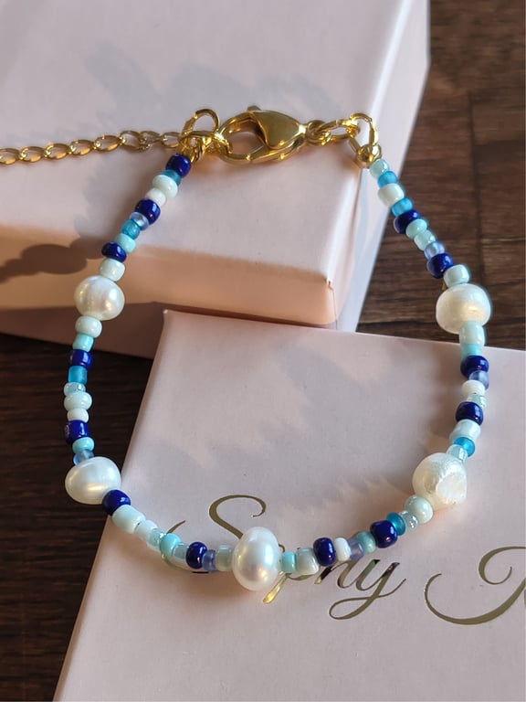 Elina armbånd / Glasperler / Ferskvandsperler