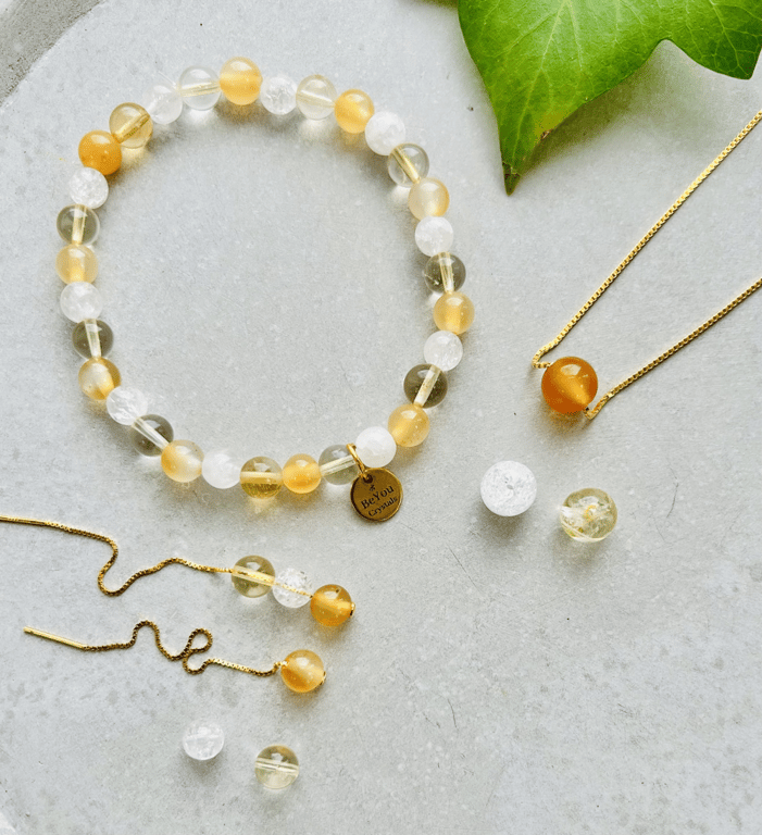 Smykkesæt med Citrin, Karneol og Bjergkrystal