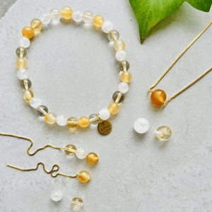 Smykkesæt med Citrin, Karneol og Bjergkrystal – produktbillede