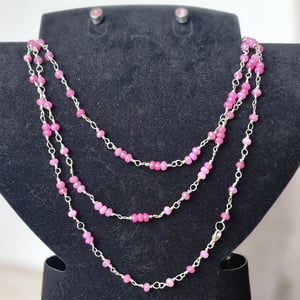 Pink agat halskæde/armbånd, sølv - 115 cm. – produktbillede