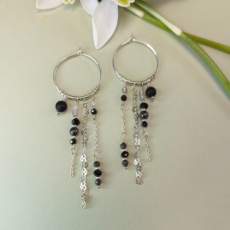 Snedronninge øreringe  sort/grå billede 2