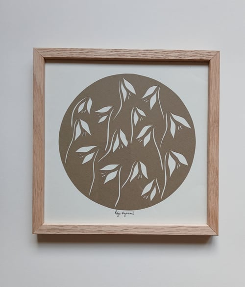 20x20cm papercut, Støvet khaki, indrammet 