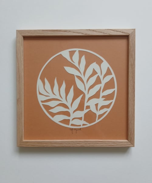 20x20cm, papercut, abrikos, indrammet 