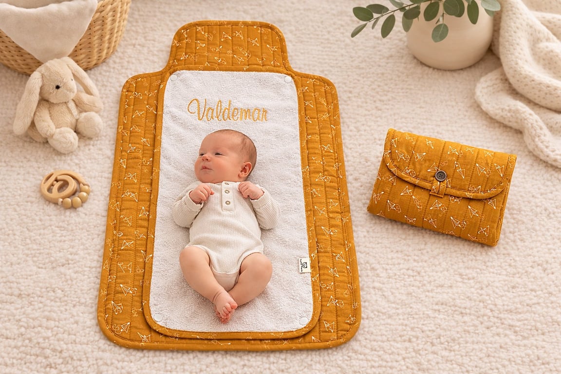 Pusleunderlag til at tage med på farten - med knapper til håndklæde